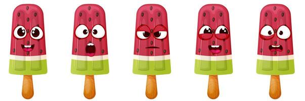 Ice cream cartoon character on a white background. Watermelon fruit ice mascot illustration vector