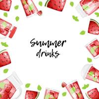 Watermelon lemonade frame. Summer sale banner, poster, social media post, card concept with soft drinks. vector