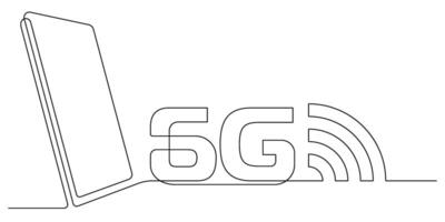 6g internet technology high speed mobile phone one line vector
