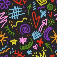 Seamless pattern with charcoal doodle shapes. Childish or funny sketches. Modern print for textile, fabric, wallpaper, wrapping, scrapbook and packaging vector