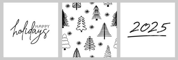 2025 Happy new year. Set of holiday posters. Trending templates with handwritten text. Typography designs for Happy New Year greeting cards and poster vector