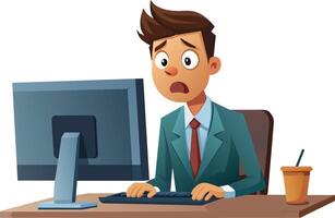 Person in office in front of computer scared- vector