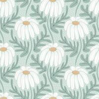 Aesthetic contemporary seamless pattern with daisy flowers. White chamomiles on blue vector