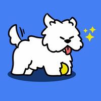 fluffy cute dog actively playing ball doodle illustration vector