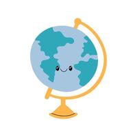 Cute globe character illustration. Educational geographical element. Funny doodle style vector
