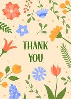 Thank You card. Floral design. Cute flowers and text Thank You. Greeting card with abstract blossom background. illustration vector