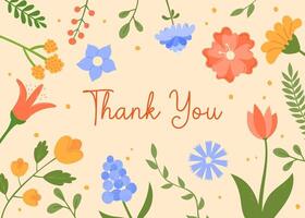 Thank You card. Floral design. Cute flowers and text Thank You. Greeting card with abstract blossom background. illustration vector