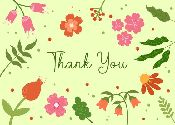 Thank You card. Floral design. Cute flowers and text Thank You. Greeting card with abstract blossom background. illustration