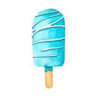 Cake on a stick, cake pops in blue glaze with confectionery striped. Watercolor illustration from a large set of sweets for decoration and design, Birthday card, party, design, flyer, poster vector