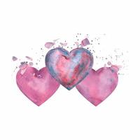 Simple watercolor lilac heart with splashes for Happy Valentines Day card or t-shirt design. Romance, relationship and love. Heart illustration. Hand drawn style vector