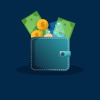 wallet with money and coin, credit card for payment vector