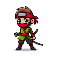 Funny Ninja Character Adorable Cartoon with Sword png