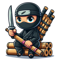 linda y adorable ninja dibujos animados personaje con espada png