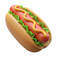 clásico caliente perro con mostaza y salsa de tomate en mullido bollo 3d icono png