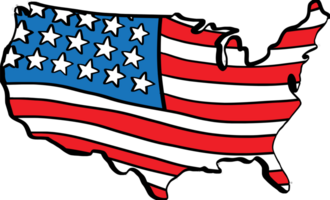garabatear a mano dibujo de Estados Unidos mapa en Estados Unidos bandera. png