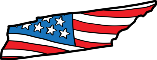 griffonnage à main levée dessin de Tennessee Etat carte sur Etats-Unis drapeau. png