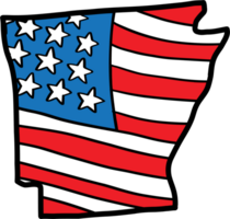 Gekritzel freihändig Zeichnung von Arkansas Zustand Karte auf USA Flagge. png