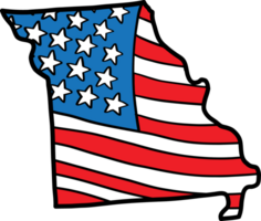 Gekritzel freihändig Zeichnung von Missouri Zustand Karte auf USA Flagge. png