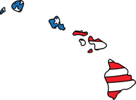 Gekritzel freihändig Zeichnung von Hawaii Zustand Karte auf USA Flagge. png