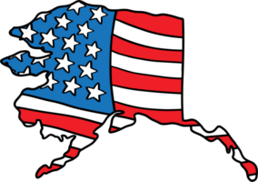 doodle freehand drawing of alaska state map on usa flag. png