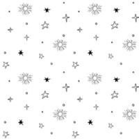 Monochrome seamless pattern with stars and sun. Space background. Space elements. vector