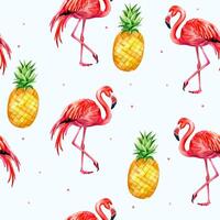 Watercolor flamingo background. Summer seamless pattern with flamingo and pineapple. vector