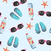 Watercolor pattern with summertime elements. Seamless summer pattern. Beach background. vector