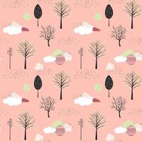 Cute fantasy seamless pattern. Spring trees pattern. Childish trees background. vector