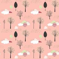 Cute fantasy seamless pattern. Spring trees pattern. Childish trees background. vector