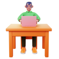 ein Schüler ist Sitzung beim ein Schreibtisch mit ein Laptop png
