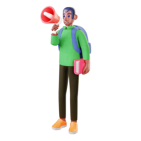 a student with a green jacket and a backpack with a red book in his hand png