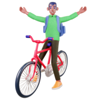a student riding a red bike with his arms outstretched png