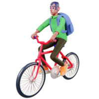 student riding a bicycle 3d illustration png