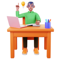 ein Schüler sitzt beim ein Schreibtisch mit ein Laptop png