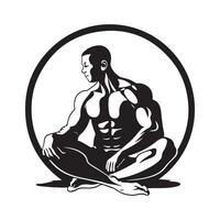 Muscular man sitting cross legged for fitness logo design isolated on white vector