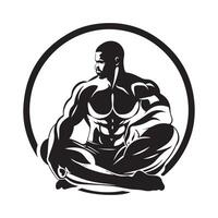 Muscular man sitting cross legged for fitness logo design isolated on white vector