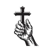 Christian cross with hand Image isolated on white background vector