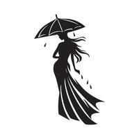 silueta de hermosa niña con paraguas valores diseño aislado en blanco vector