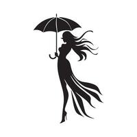 Silhouette of Beautiful Girl with Umbrella Stock Design isolated on white vector