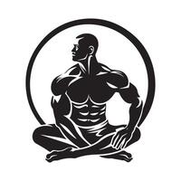 Muscular man sitting cross legged for fitness logo design isolated on white vector