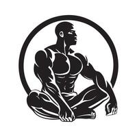 Muscular man sitting cross legged for fitness logo design isolated on white vector