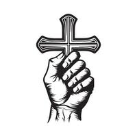 Christian cross with hand Image isolated on white background vector