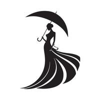 silueta de hermosa niña con paraguas valores diseño aislado en blanco vector