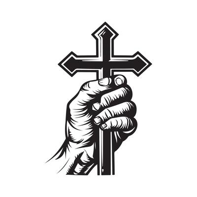 Christian cross with hand Image isolated on white background