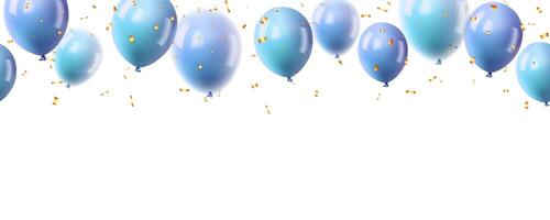 Happy Father day with blue balloons and gold confetti festive decoration background vector