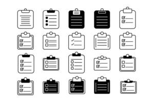 exhaustivo papel Lista de Verificación conjunto de íconos plantillas para eficiente planificación vector