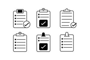 exhaustivo papel Lista de Verificación conjunto de íconos plantillas para eficiente planificación vector