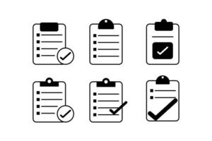 exhaustivo papel Lista de Verificación conjunto de íconos plantillas para eficiente planificación vector