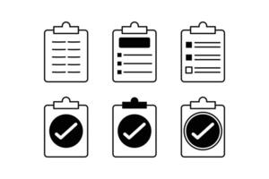 exhaustivo papel Lista de Verificación conjunto de íconos plantillas para eficiente planificación vector