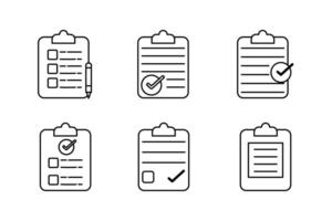 exhaustivo papel Lista de Verificación conjunto de íconos plantillas para eficiente planificación vector